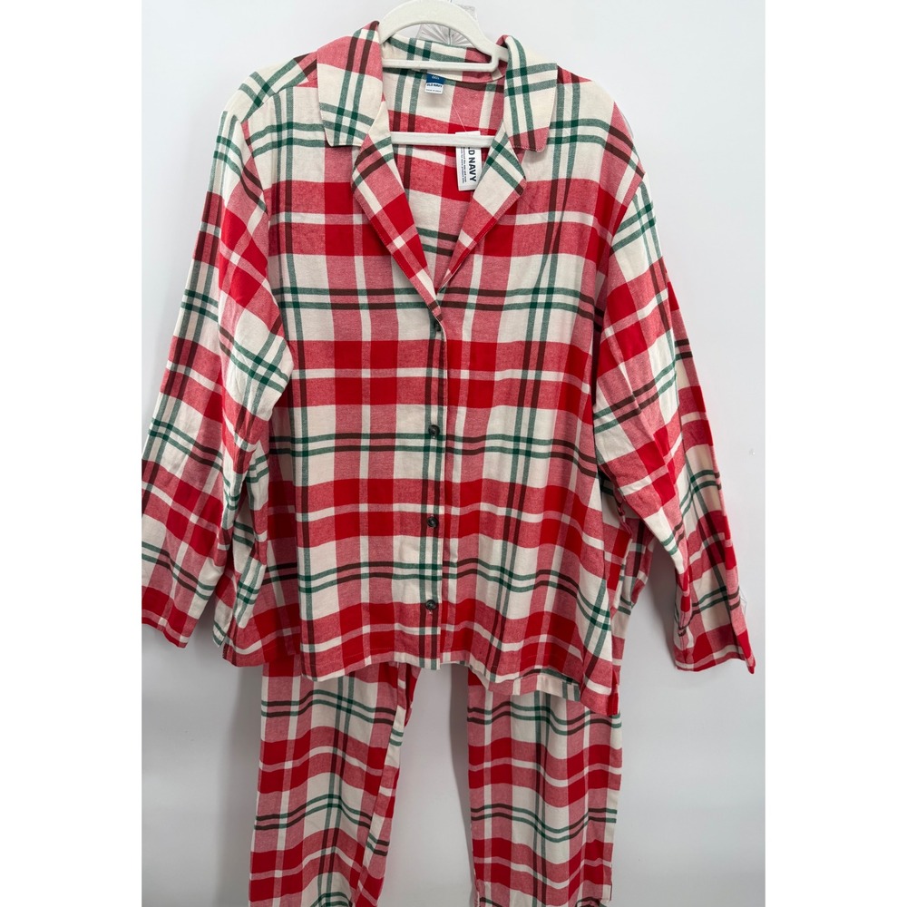Old Navy Pajama Set Women XXL Tall Red Plaid Cotton 2pc Sleepwear
